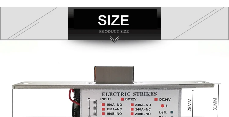 24V Frameless Glass Door Strikes fail secure door lock strike plate Fail Safe Door Strike With Dry Contact 240mA Current