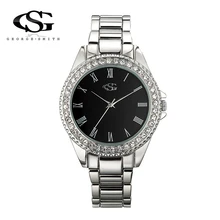 GS Brand Relogio Feminino Clock Female Stainless Steel Watch Ladies Fashion Casual Rhinestone Watch Quartz Wrist