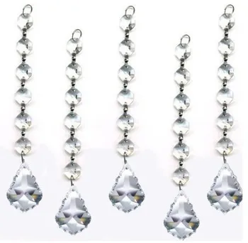 

12pcs/lot Crystal Chandelier Maple Leaf Pendant Crystal Glass Garland Wedding Decorative Prisms with 6 Octagon Beads