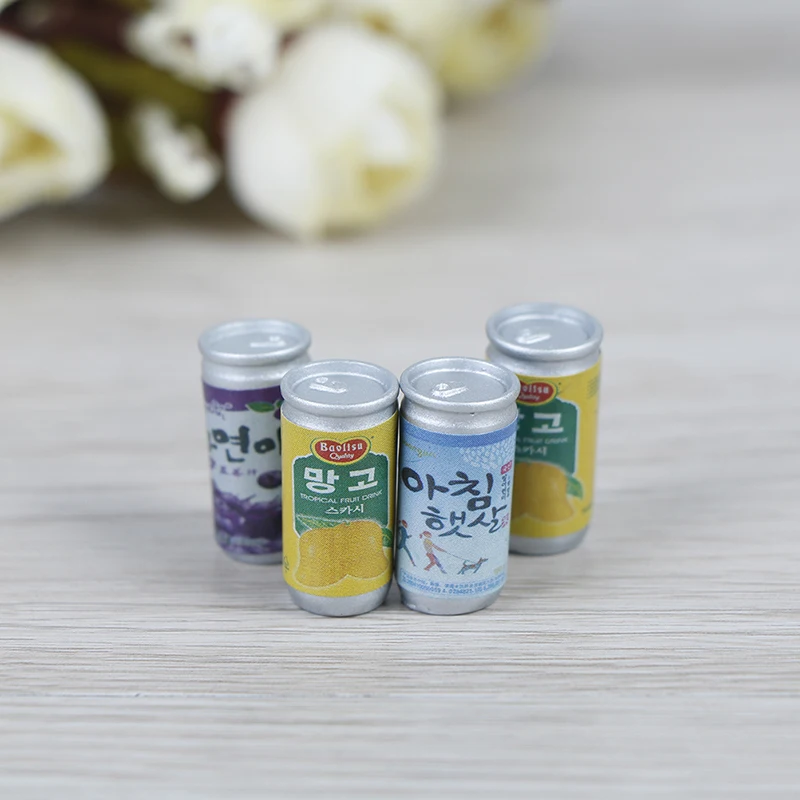 

4pcs 1:12 Miniature Dollhouse Furniture Cute Mini Cans Drink Cans Decorations DIY Doll House Kitchen Accessories Dollhouse