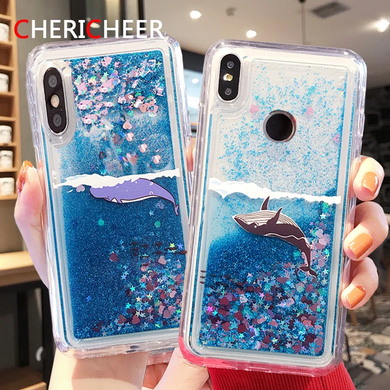 Дельфин Жидкий чехол для Samsung A6 A7 A8 Plus A9 2018 A3 A5 2017 2016 Блестящий песочный мягкий Galaxy |