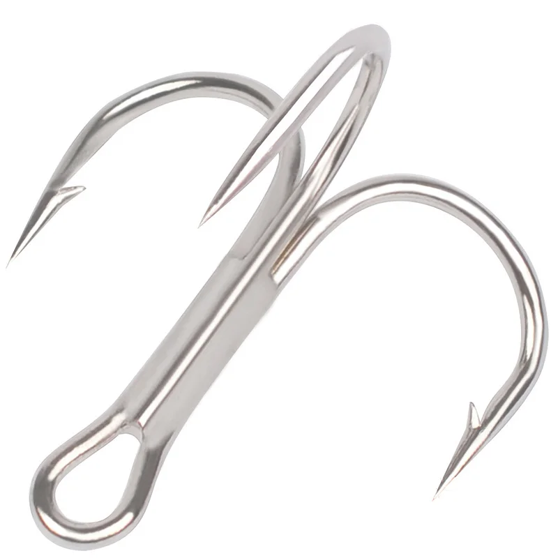 

Treble Fishing Hooks 50pcs/lot Silver Super Strong Round Bend Barbed Triple Hooks Size 2# 4# 6# 8# 10# 35647