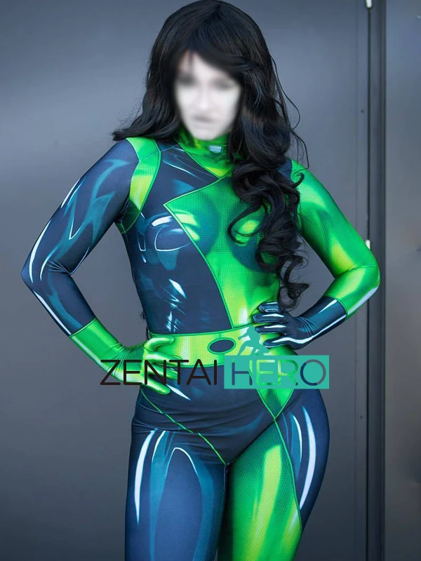 

Free Shipping DHL Shego Of Kim Possible 3D Printing Cosplay Costume Elastic Female Super Villain Superhero Halloween Costume