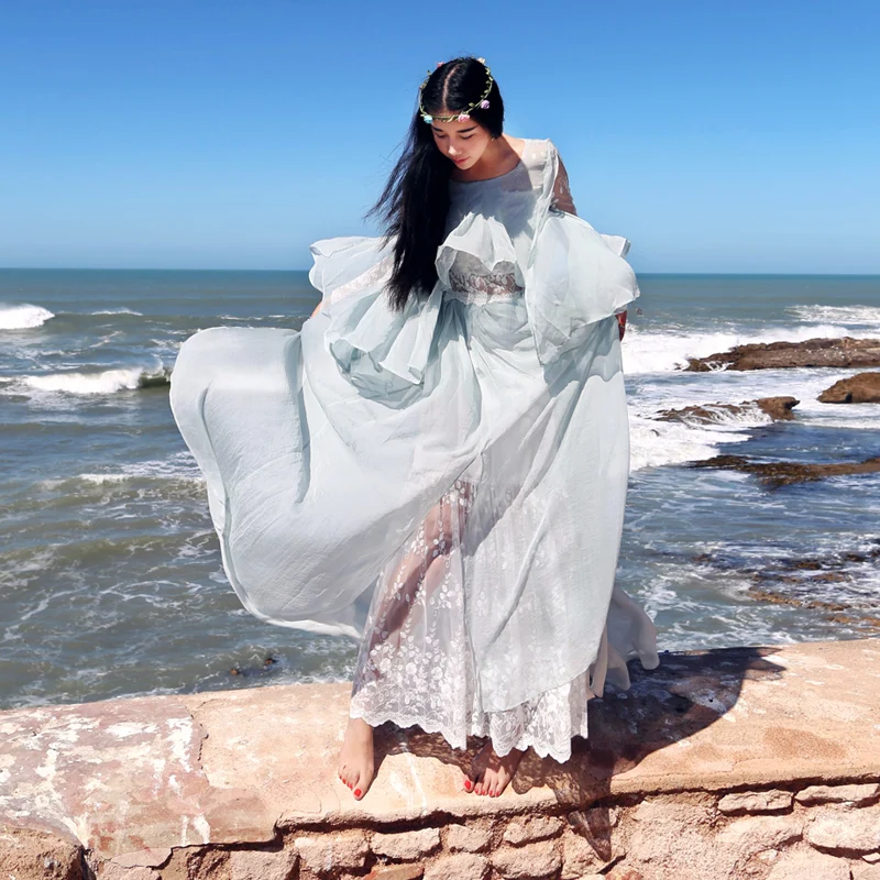 

MAIXU Original Design Spring Summer Women Novelty Personality Elegant Bohemia Beach Chiffon Lace Patchwork Maxi Dress
