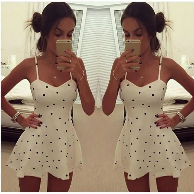 

Sexy Women Summer Beach Sleeveless Bodycon Casual Party Short/Mini Dress High Waist Strapless Polk Dot Women Dress
