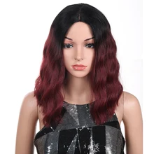 Магические волосы синтетические парики на шнурках спереди 14 дюймов глубокие волнистые парики Черный Омбре красный для женщин термостойкие хай с натуральной линией волос