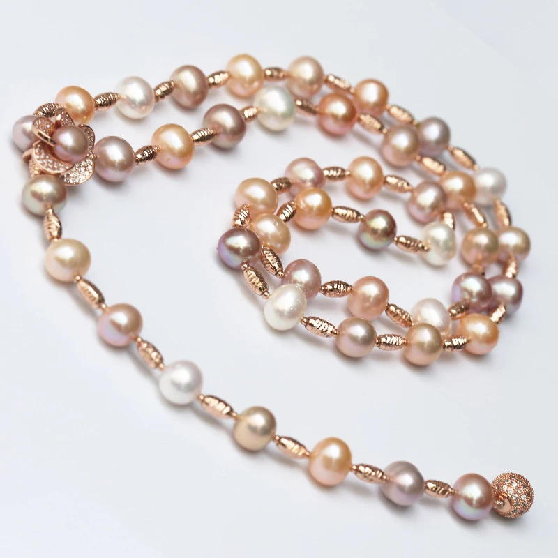 

Creative Natural Freshwater Pearl Chain Neclace Jewelry For Women Sweater Chain Flower Necklace Pendant Fine Jewelry 2018 Lx3