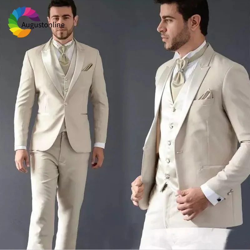 

Slim Fit Wedding Suits Groom Wear Tuxedos 3 Pieces (Jacket+Pants+Vest) Bridegroom Prom Men Suits Best Man Blazer Costme Homme