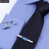 HAWSON Novelty Cuff links and Tie Clip Set Mens Blue Water Level Cufflinks Separated Selling Available cuff link запонки 2