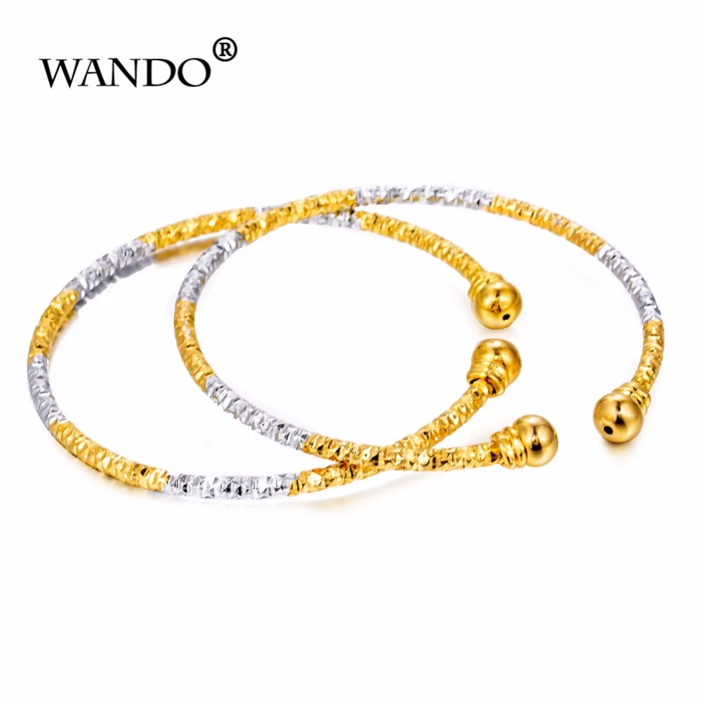 

WANDO 2pcs Ethiopian Jewelry Gold Colour Bangles For Women Africa Dubai two colour Bangles Bracelet Jewelry Gifts b91