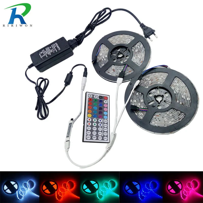 

RGB Strip Led Strip Light Tape 5m 10m 15m SMD 5050 Tiras Led DC 12V Power Adapter 44keys Controller Ribbon Lighting kit EU US