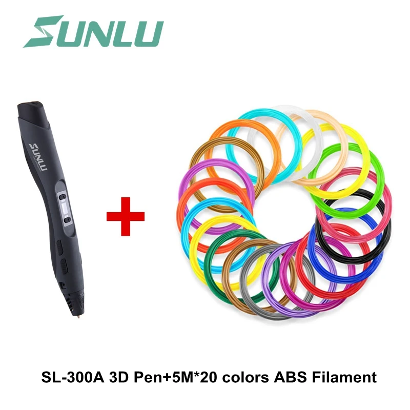 SUNLU 3D Ручка для печати SUNLU 300A ABS PCL PLA Filament 1,75 мм USB кабель сумасшедшие лучшие ручки для детей - Цвет: Black Pen 100m ABS