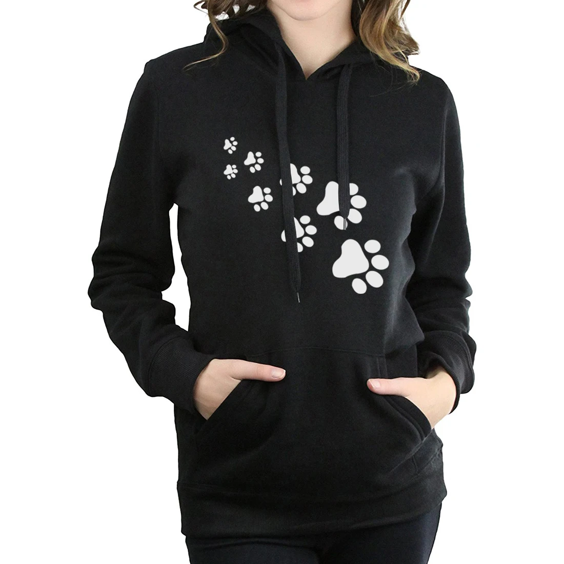 2017 kawaii cat paws print hoodies for Women Casual fleece autumn