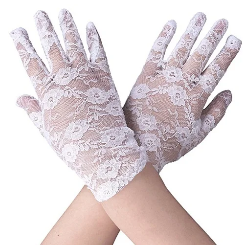 1 пара,, сексуальные женские кружевные открытые перчатки, варежки, женские вечерние, для вождения, Солнцезащитная перчатка, для девушек, элегантные, с цветами, Luvas, аксессуары - Цвет: White