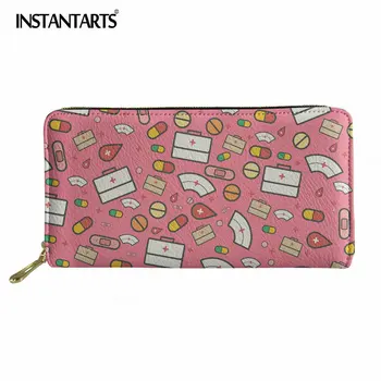 

INSTANTARTS Pink Nurse Print Ladies Purse Leather Long Wallet Women Wallets Purse Big Clutch Female Wallets Card Holder Carteira