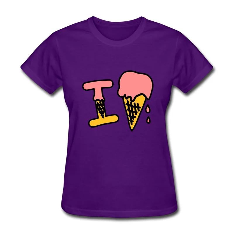 Solid Womens T Shirt I Love Ice Cream Customize Humor Symbols Girl's Shirts With Retail Box | Женская одежда