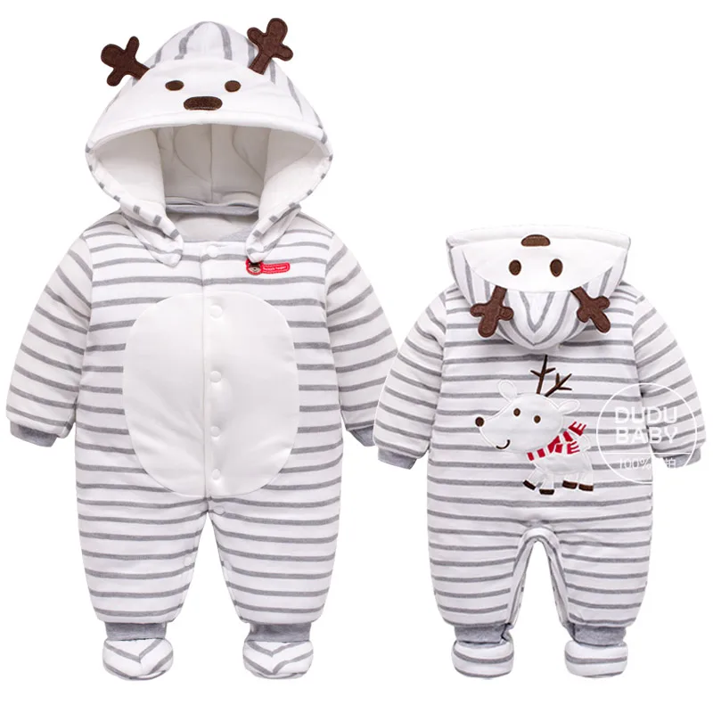 

2016 Baby Christmas newborn baby Boys Girls Warm Romper Striped Deer Jumpsuit children's Christmas clothse Outwear
