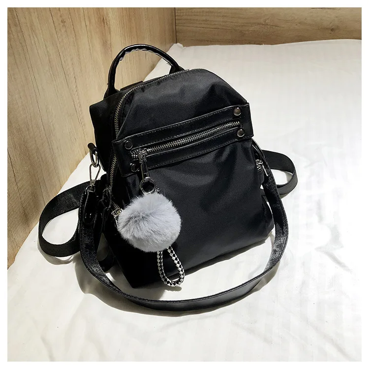 Женский рюкзак для школьниц-подростков, Корейская сумка на заднюю панель, нейлоновый рюкзак, женский рюкзак с меховым шариком