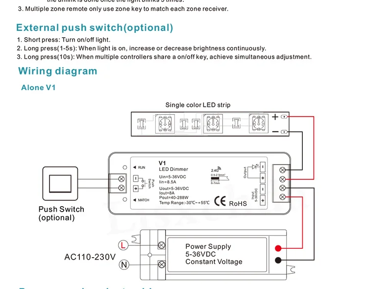 Светодиодный диммер 12V 5V 24V 36V 8A PWM Беспроводной rf 2,4 г 4 зоны светодиодный сенсорный пульт дистанционного управления диммер для одного цвета светодиодный полосы светильник