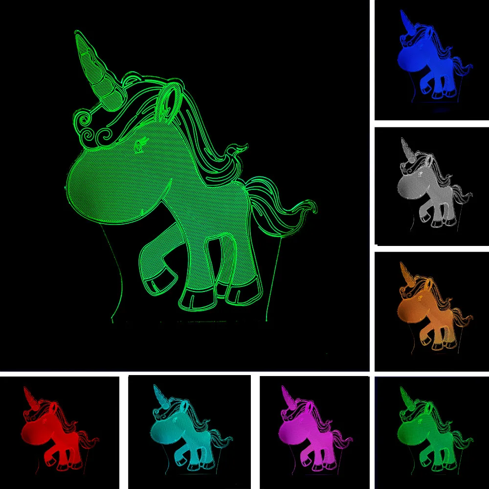 Новые животные кавайный Единорог 3D фотообои разноцветные RGB лампы