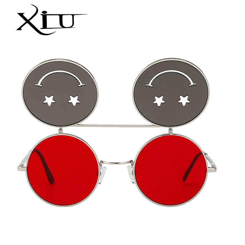XIU круглые тени флип солнцезащитные очки в стиле ретро Винтаж Для мужчин Для женщин Брендовая Дизайнерская обувь солнцезащитные очки море объектива классические очки UV400