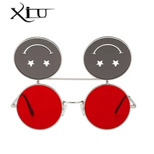 XIU круглые тени флип солнцезащитные очки в стиле ретро Винтаж Для мужчин Для женщин Брендовая Дизайнерская обувь солнцезащитные очки море объектива классические очки UV400