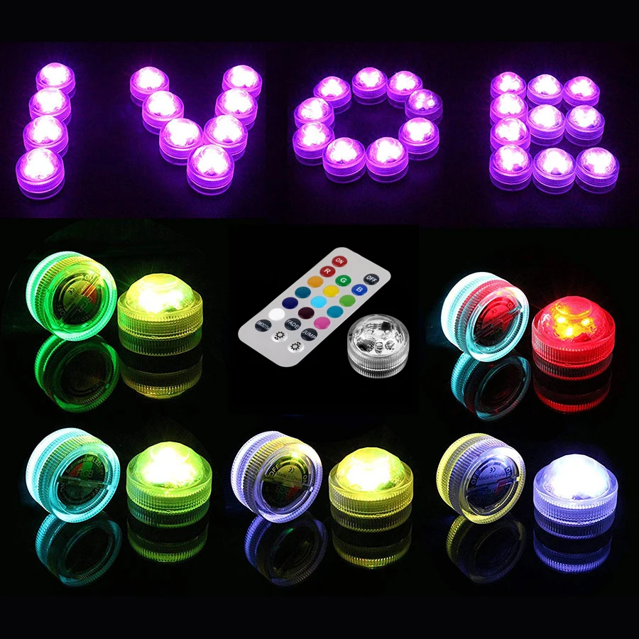 10 Mini Lampes LED Submersibles RGB - Télécommande, étanches IP68, Pour Aquarium, Vase, Bain, Piscine, Ambiance