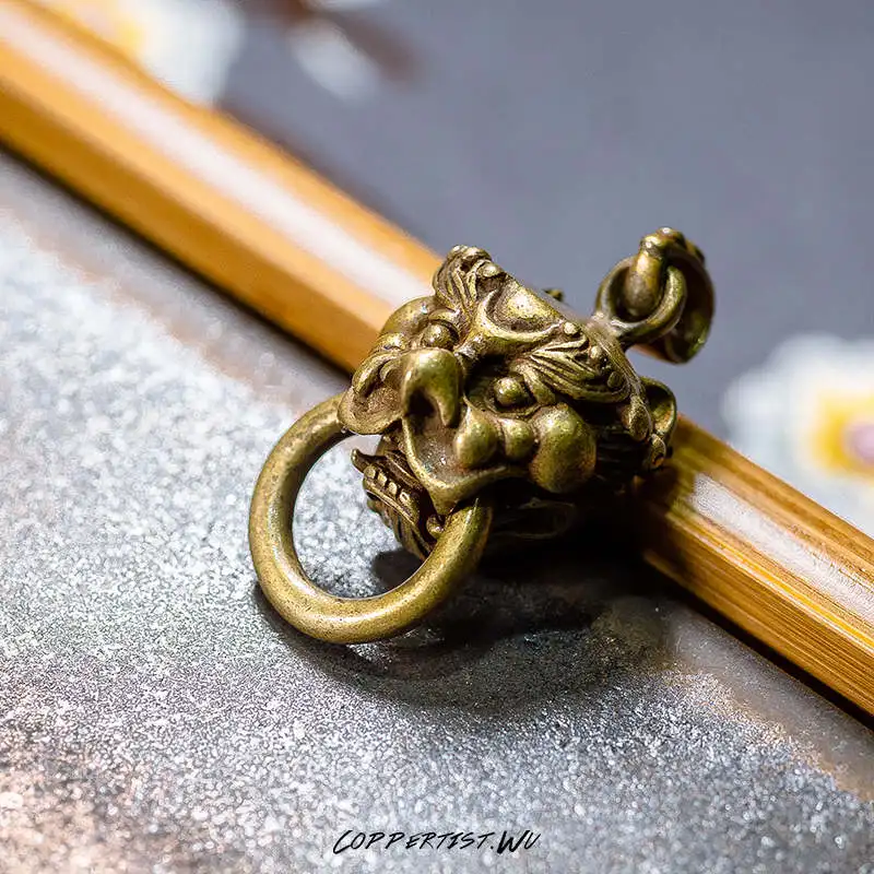 Coppertist. wu маленькая голова льва бронзовый брелок латунный брелок для ключей ручной работы Золотое модное кольцо для ключей с сумочкой кулон - Цвет: Type 1