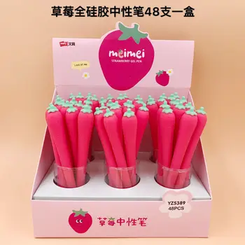 

48pcs Gel Pens Cartoon Strawberry Black Gel-ink Pens for Writing Student Pen Cute Stationery Office School Supplies 0.5mm