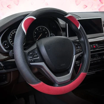 

Carbon Leather Steering Wheel Cover Cute Cartoon Bear Ear Car Steering-Wheel Handle Covers Case For Girls Accessories Pink