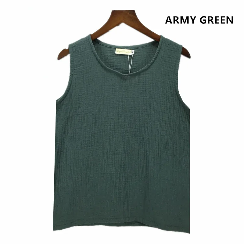 Женский Свободный Топ без рукавов из хлопка и льна с круглым вырезом|vest womens|clothing