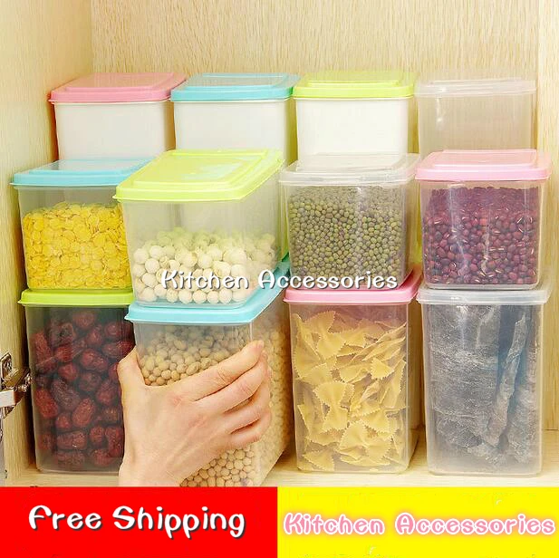 

Kitchen Accessories Clamshell Food Container Plastic Box Plastic Dry Cereals Storage Tank Storage Jar 6 Pieces/Lot 4 Sizes