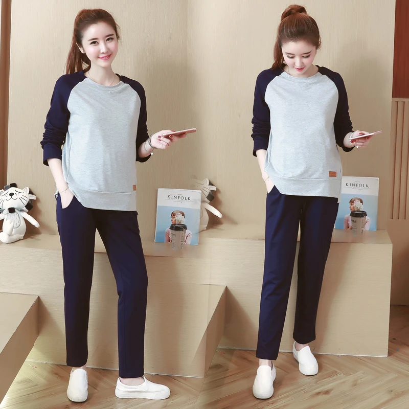 

8877# 2019 Spring Fashion Maternity Clothing Suits Sports Casual Sweatshirts Sets Clothes for Pregnant Women Autumn Pregnancy