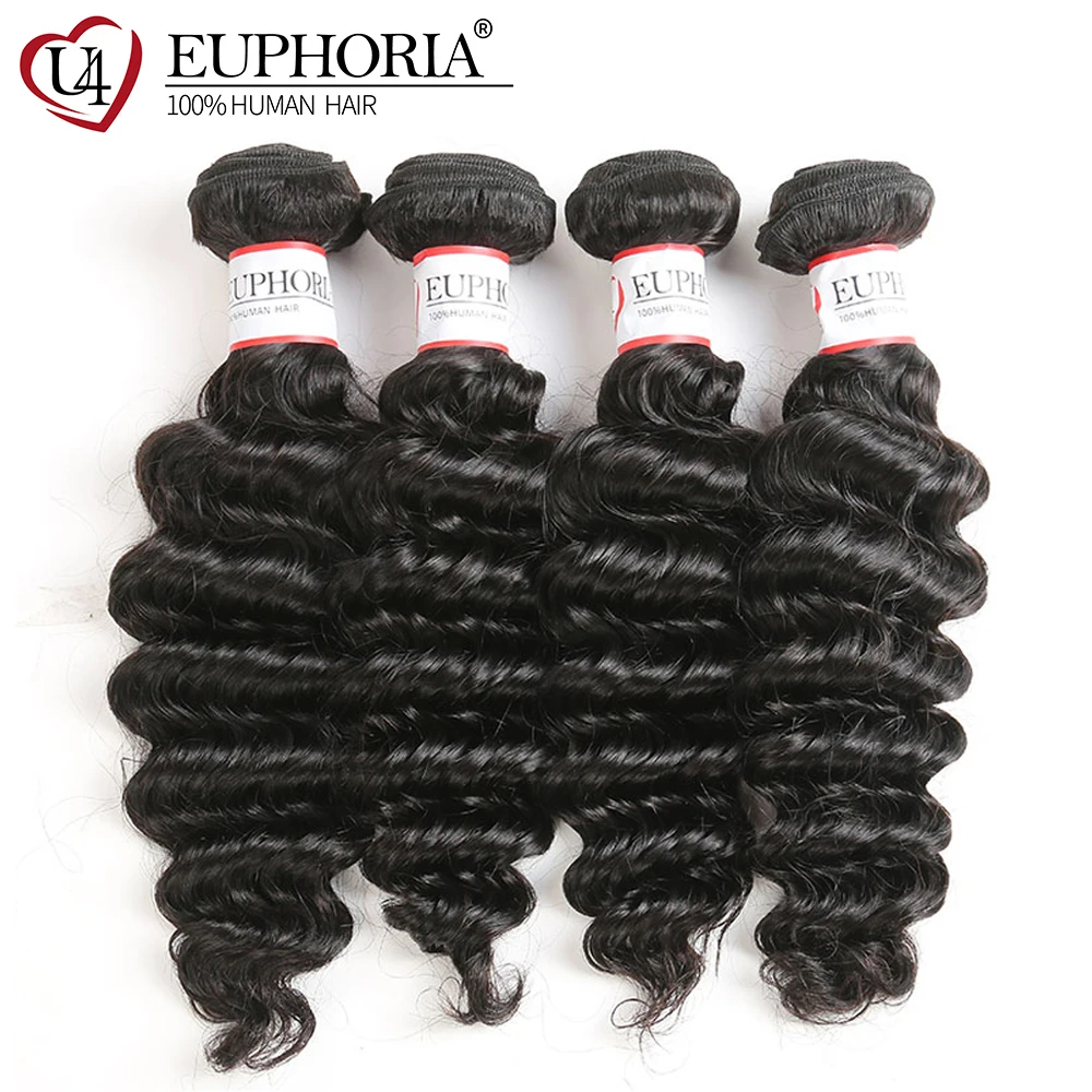 

Natural Color Brazilian Hair Bundles Deep Wave Human Hair Weft Extensions 100% Remy Human Hair Weaving EUPHORIA 1/4 Bundles Deal