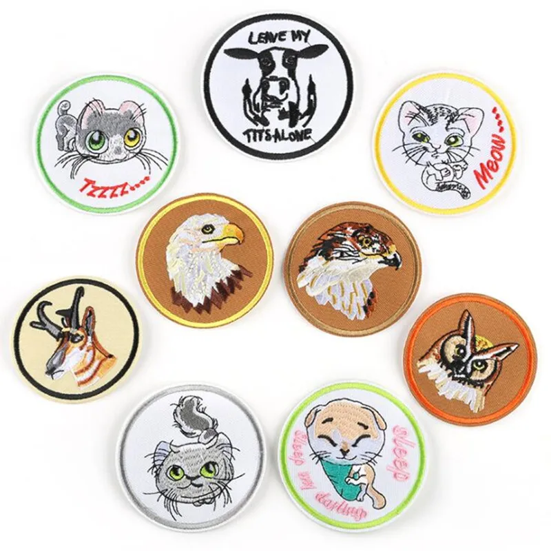 

Circular Animal Cat Patch Repair Embroidered Badge Patches For Clothing Iron On For Close Shoes Bags Badges Embroidery