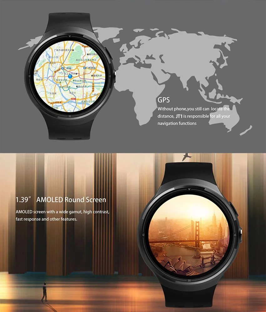 JingTider JT1 Smartwatch 1GB Ram 16GB Rom MTK6580 Quad Core smart watches Phone 3G Heart Rate Android 5.1 GPS For Android IOS