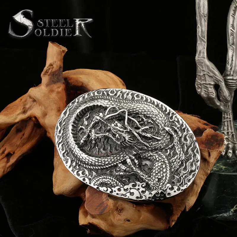 Пряжка для ремня со стальным солдатиком Мужская винтажная пряжка с 3D драконом в