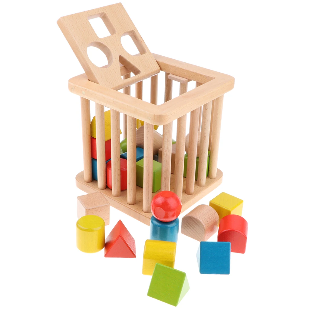 25 pièces boîte d'allumettes en bois blocs géométriques-couleur & formes Puzzle empilement construction jeu de correspondance début éducatif IQ Toy Kids