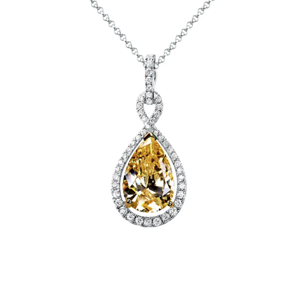 Fashion Yellow Waterdrop AAA+ CZ Pendant Necklace 0.05mm Plated White