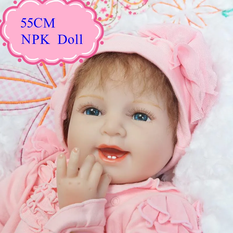

Newest NPK About 55CM Soft Reborn Baby Doll With Pink Rompers Realistic 22inch Bebes Silicone 22inch Good Price Doll