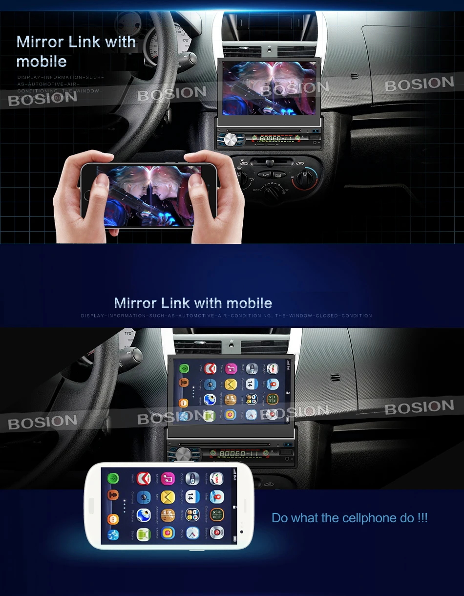 Flash Deal 7inch Android 6.0 Quad Core Motorized Detachable Multi-touch Screen One Din Car DVD Player with OBD2 and DAB+support 4