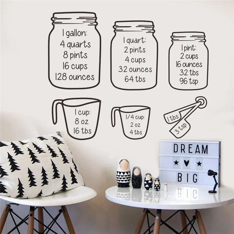 Measuring Cup Stickers Muraux Art Decal Vinyl Wall Stickers Kitchen Restaurant Home Decor Adesivo De Parede 30MR704