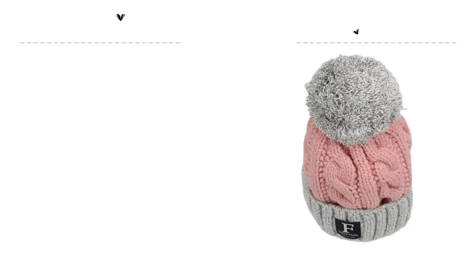 Winter Keep Warm Knitted Hat Women Outdoor Warm Double Color Cap Female Creative Pompom Decoration Cap Beanies