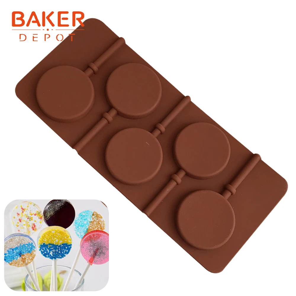 

BAKER DEPOT Silicone Mold for lollipop round candy gummy fondant forms cake biscuit pastry mold ice cookie chocolate baking tool