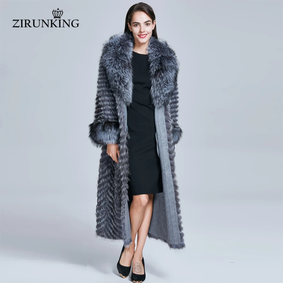 ZIRUNKING длинное пальто из натурального меха Женская Осенняя теплая парка Меха
