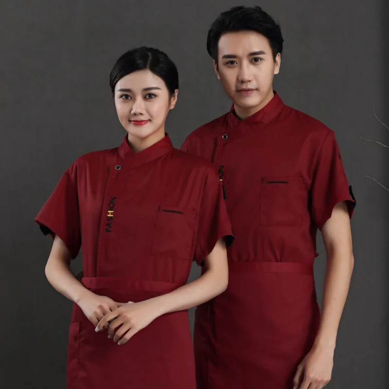 

Chef Service Jacket Hotel Working Wear Restaurant Work Clothes Tooling Uniform Cook Tops Summer Breathable Overalls Wholesale