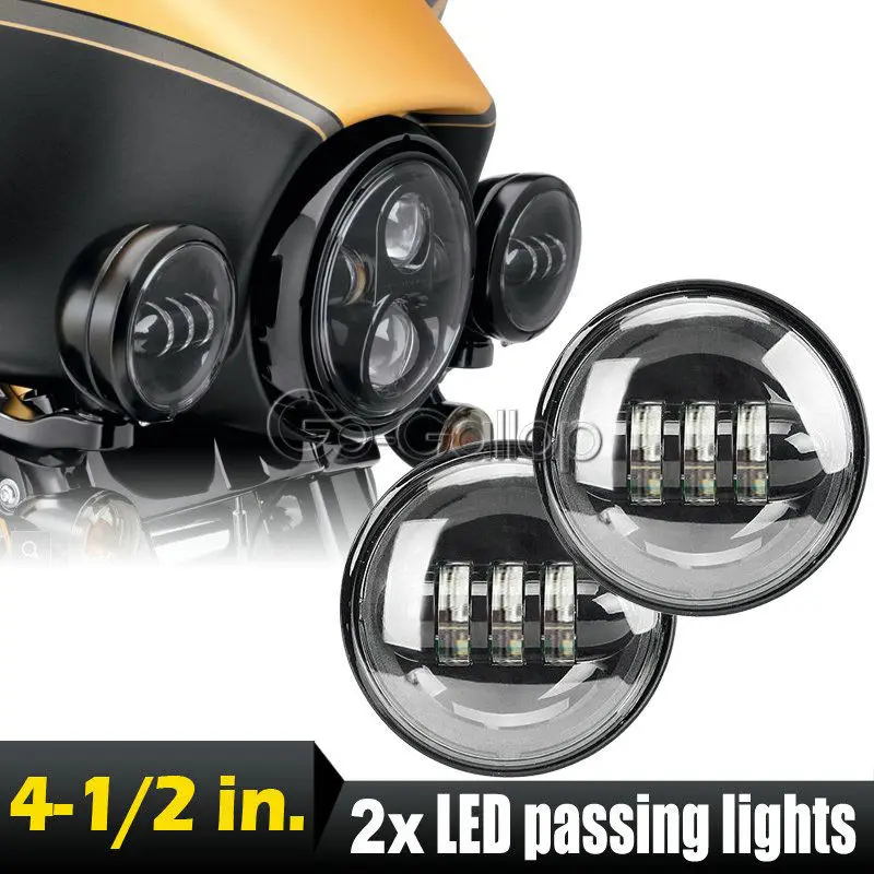 A Pair 4 1/2" LED Round Auxiliary Passing Lights For Harley Davidson