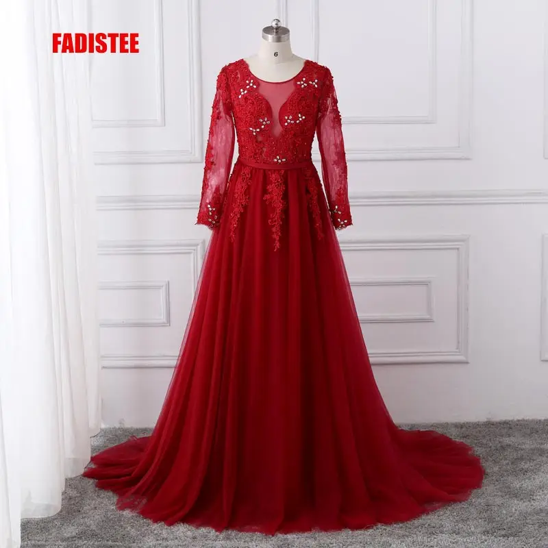 FADISTEE New arrival elegant party evening dresses Long prom formal dress beads luxury lace A-line crystal lace long sleeves
