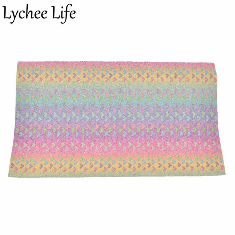 

Lychee Life A4 PU Glitter Fabric Rainbow Heart Leather Fabric DIY Handmade Modern Home Garment Textile Sewing Cloth Accessories