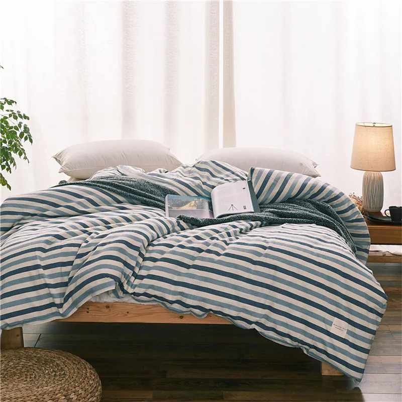 

Modern Style Blue Stripe Pattern Bedding 1 Piece Duvet Cover With Zipper 100% Cotton Quilt Or Comforter Or Blanket Case Warm